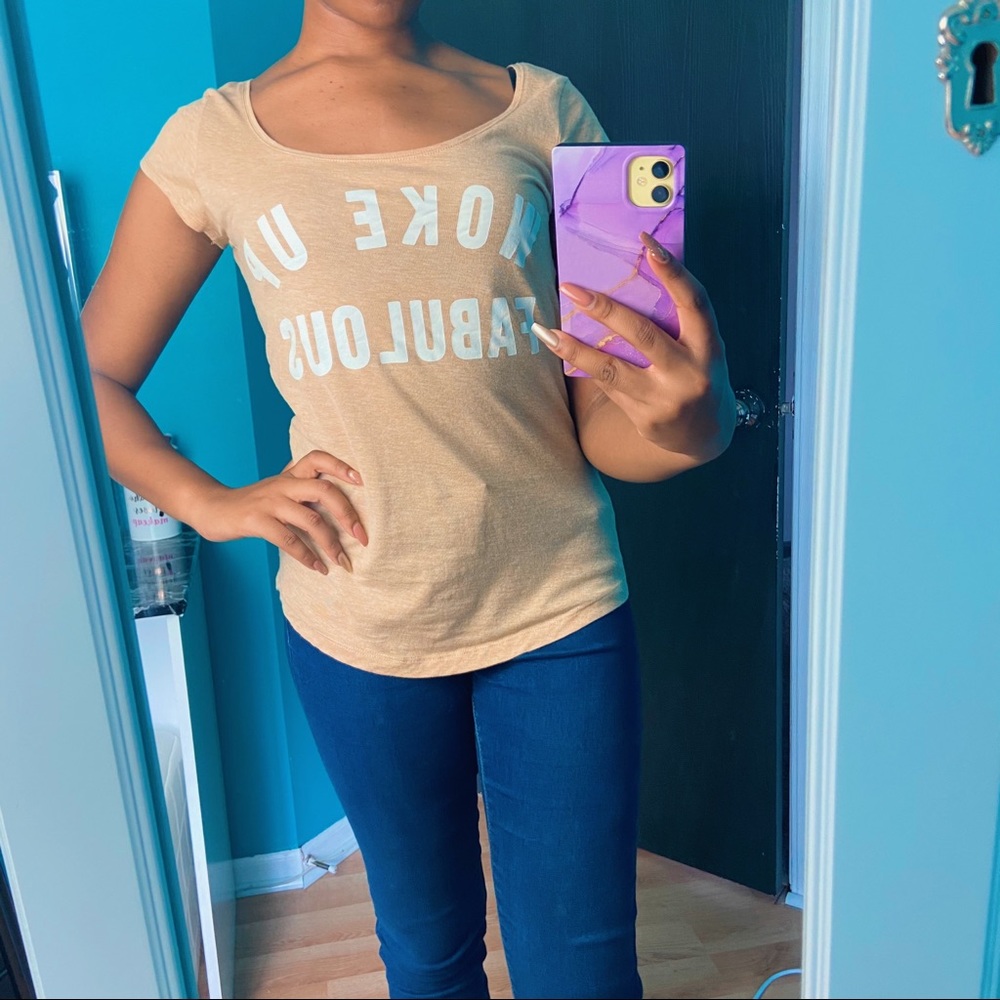 H&M Beige Woke Up Fabulous Top, size small